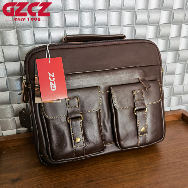 Leather Work Handbag - GZCZ メンズハンドバッグレジャービジネスコンピュータバッグヘッドレイヤー牛革横型スタイルブリーフケースショルダーバッグ仕事用