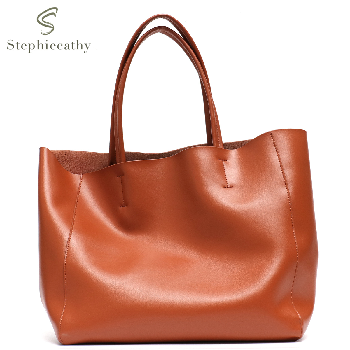 Leather Work Handbag - ミニマリストビッグトートバッグ女性ファッショナブルな本革ショルダーハンドバッグカジュアル大容量日常使用仕事ショッピング旅行