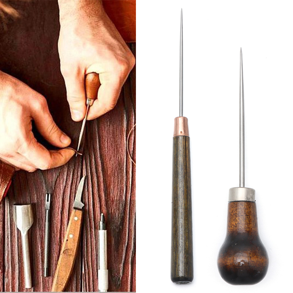 Leatherwork Needles - 木製ハンドル付きステッチ針,1ピース,合金コーン,針,ソーイングアクセサリー,穴,フック,手作りレザーツール