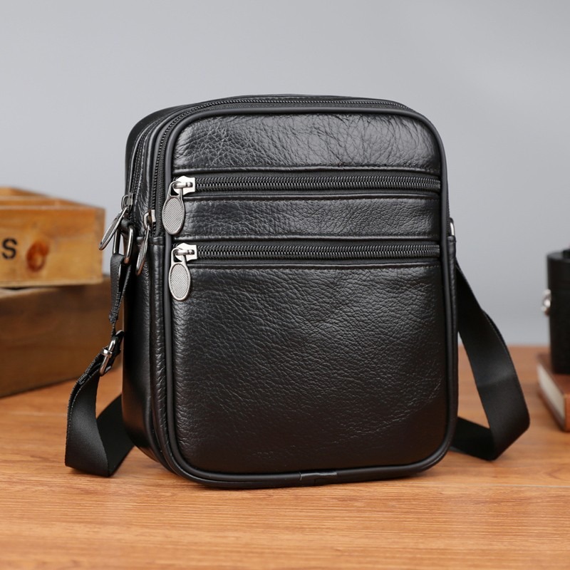 Leather Work Handbag - メンズショルダーメッセンジャーバッグカジュアルハンドバッグ本革小さなクロスボディバッグ男性用 2026 ビジネススリング夫黒