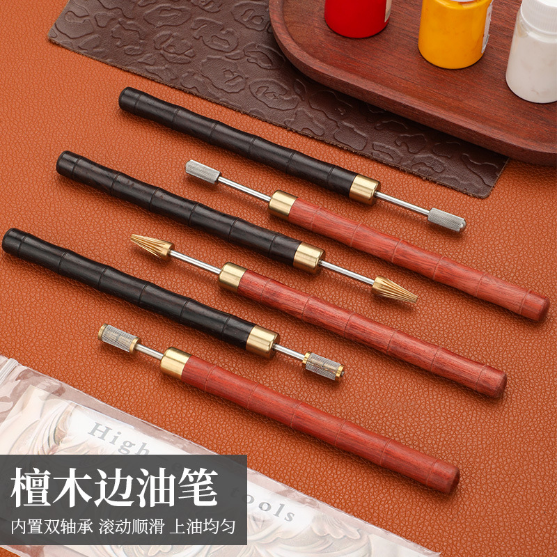 Leather Dye Finish - 黒檀の木製エッジペイントペン、真鍮チップ付き、滑らかな仕上がりのための革エッジ染色アプリケーターツール、3サイズ