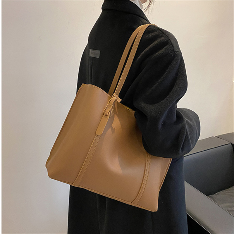 クラシックな黒のフェイクレザートートバッグ、大容量ハンドバッ - Leather Work Handbag のレビューと価格
