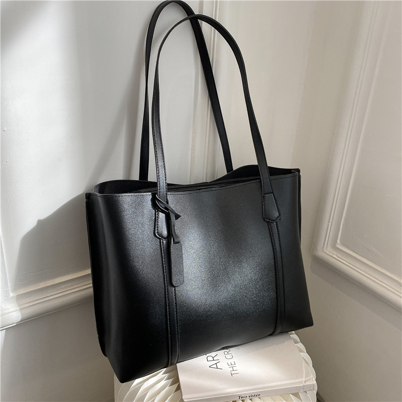 クラシックな黒のフェイクレザートートバッグ、大容量ハンドバッ - Leather Work Handbag のレビューと価格