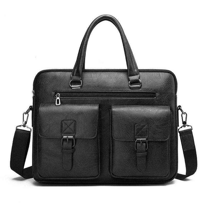 男性用PUレザービジネスブリーフケース,ショルダーバッグ,ラ - Leather Work Handbag のレビューと価格