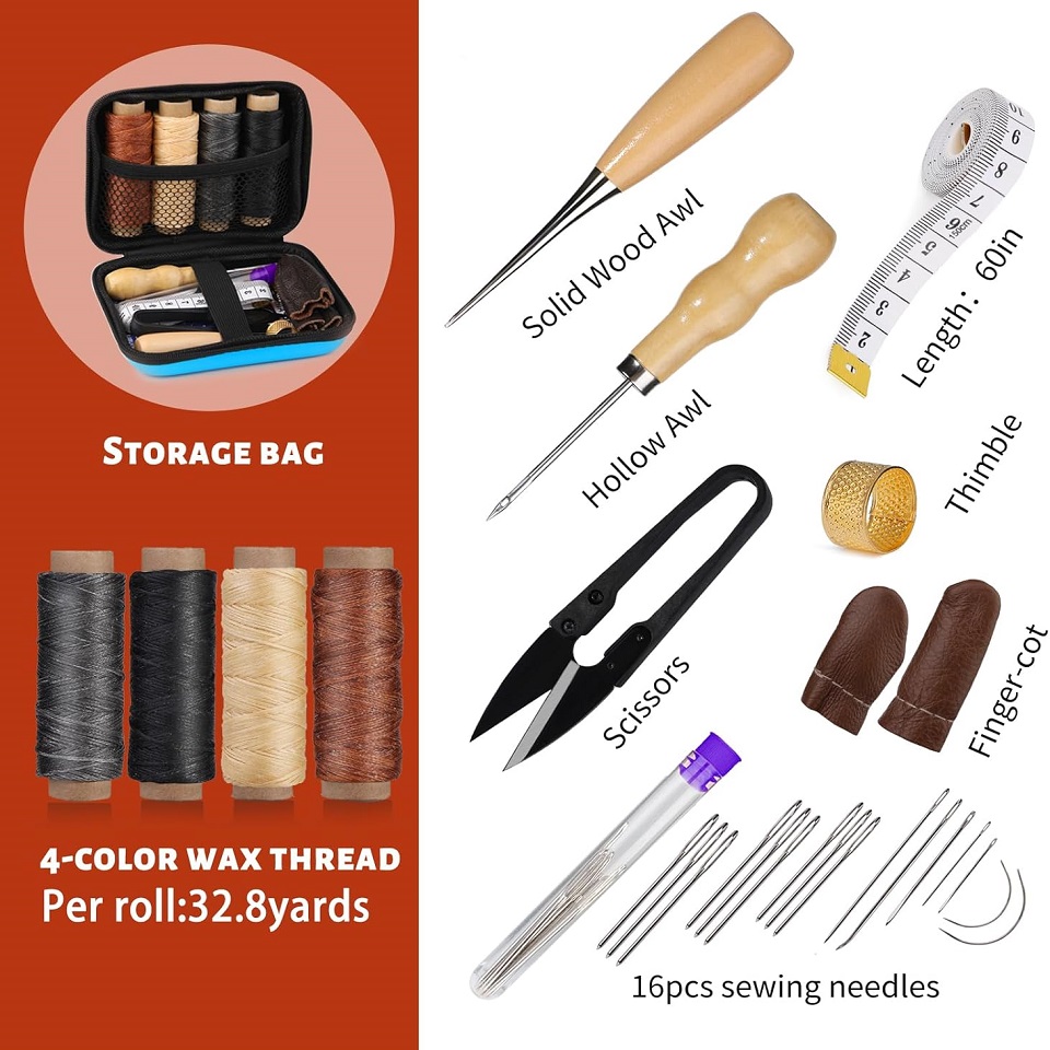 BUDDUR 革縫製ツールキット ワックス糸と針千枚通しプロ - Leatherwork Needles のレビューと価格