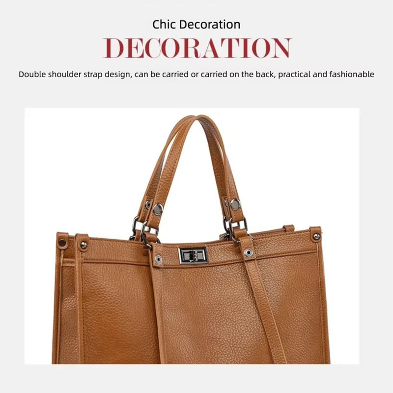 女性用大容量トートバッグ PUレザー 回転ロック付きハンドバ - Leather Work Handbag のレビューと価格