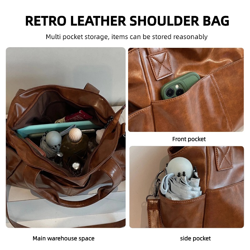 レディース レトロ ソフトレザー ハンドバッグ 多ポケット  - Leather Work Handbag のレビューと価格